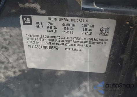 2016 Chevrolet Malibu Limited Lt z USA, uszkodzony, nr VIN 1G11C5SA7GU108559